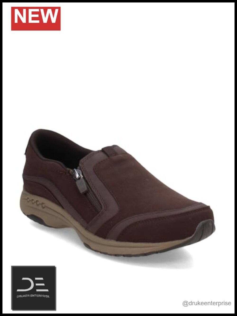 Women's Easy Spirit Thallow Slip-On Loafer Leather Walking Shoes Side Zip